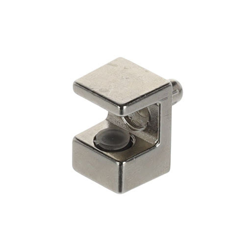 Riex JC44 Glass shelf support Cube, max 8 mm, with pin, D5 mm, nickel plated