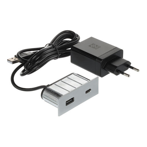 ASA Plastici Versapick Ladepunkt - Rechteckig USB A + USB C, Metall-Gehäuse, Edelstahl