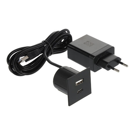 ASA Plastici Versapick, Зарядное устройство - квадратное USB A + USB C, металл, чёрный мат.