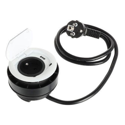 SFL Ring, presa elettrica francese (1×), USB A 2A, cavo 2 m, bianco opaco