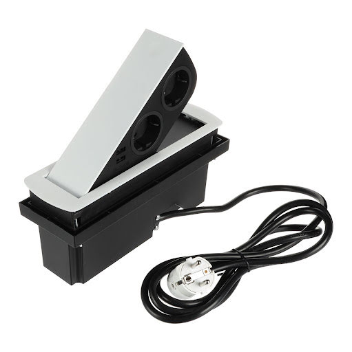 SFL Cizo, Priză electrică Schuko (2×), USB A 2A (2×), cablu 2 m, alb mat