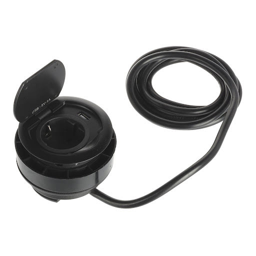 SFL Ring, presa elettrica Schuko (1×), USB A 2A, cavo 2 m, nero opaco