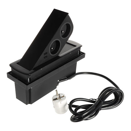 SFL Cizo, Priză electrică franceză (2×), USB A 2A (2×), cablu 2 m, negru mat