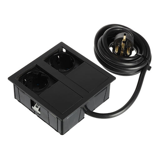 ASA Plastici Versahit Dual elektrická zásuvka Schuko (2×), IP54, kábel 2m, matná čierna