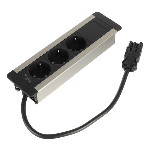 Riex ED56 Electrical socket 3× type F Schuko, 1× empty module black plastic, silver aluminum