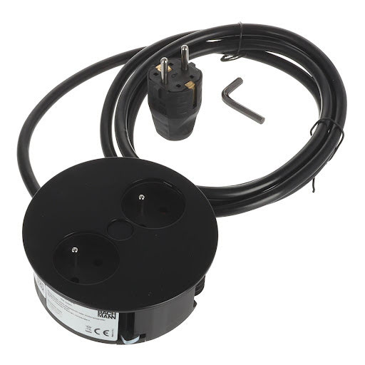 Bachmann Twist Electrical socket French (2×), cable 2 m, matt black