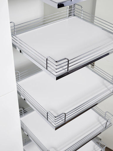 Kesse TANDEM II, 3 étagères ARENA classic avec cadre anthracite, coulisse, H800, L600, blanc/chromé