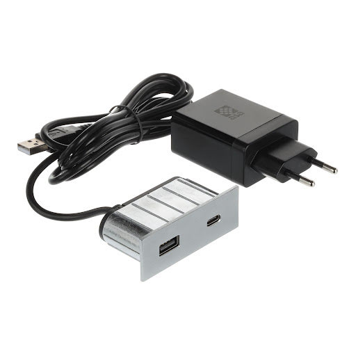 ASA Kunststofi Rechthoekig oplaadpunt, USB (A+C), Metalen behuizing, Mat Zwart 