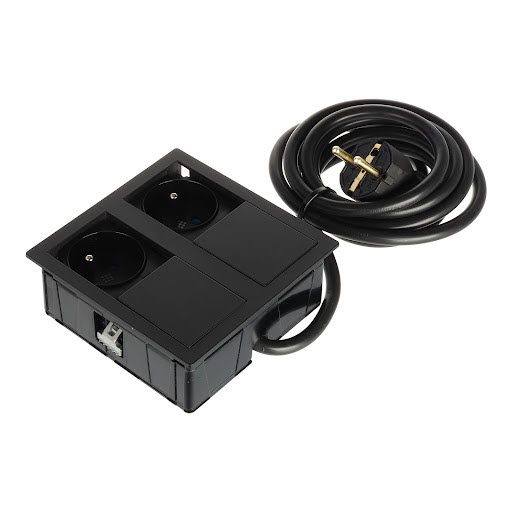 ASA Plastici Versahit Dual elektrická zásuvka French (2×), IP54, kábel 2m, matná čierna