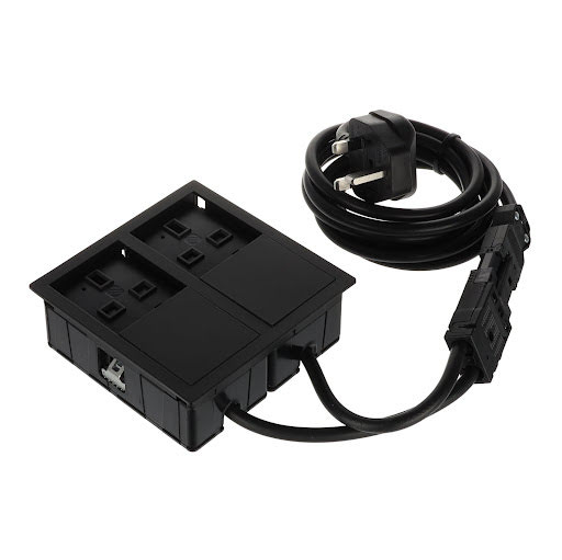 ASA Plastici Versahit Dual elektrická zásuvka UK (2×), IP54, kábel 2m, matná čierna