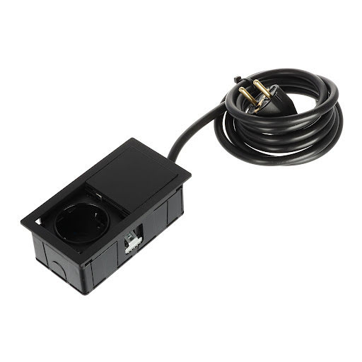ASA Plastici Versahit Mono elektrická zásuvka Schuko (1×), IP54, kábel 2 m, matná čierna