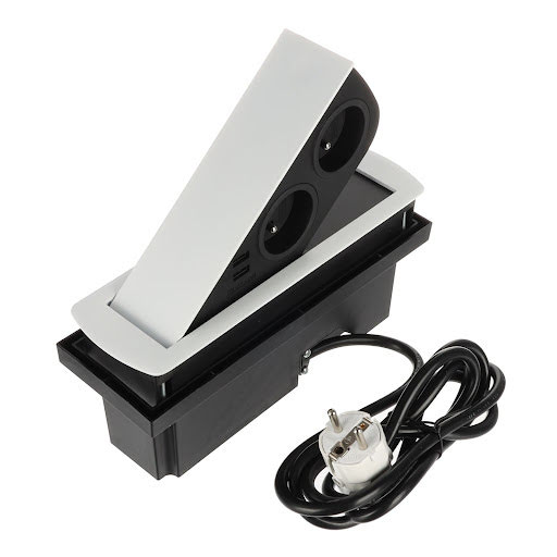 SFL Ciso Pop-up stopcontact (2) zonder rand-aarde, 2 x USB(A), kabel 2000 mm, Mat wit