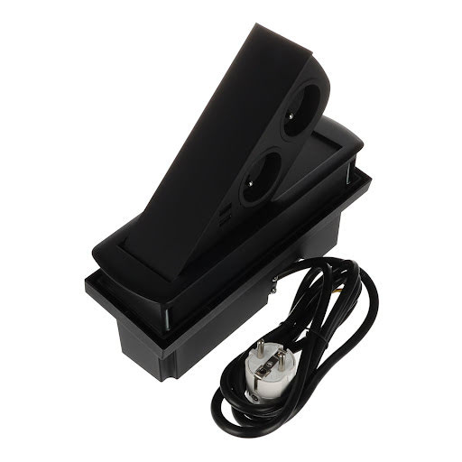 SFL Cizo, Електрична розетка Schuko (2×), USB A 2A (2×), кабель 2 м, чорний мат