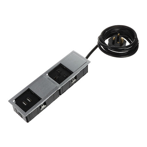 ASA Plastici Versahit Mono Combi el. zásuvka UK (1×), USB A (2×), IP54, kábel 2 m, im. nerezu