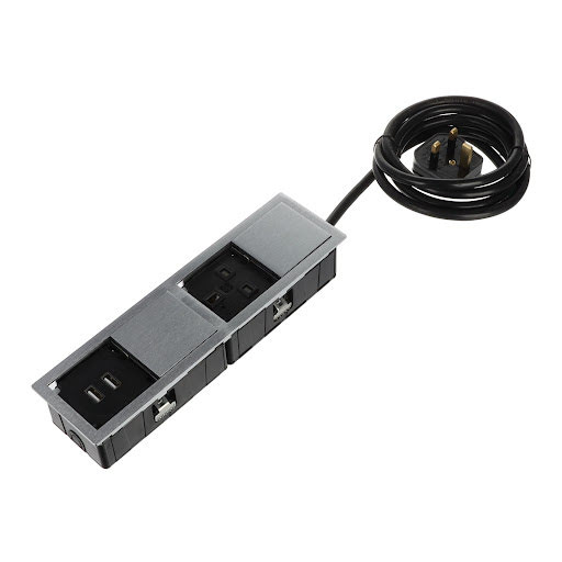 ASA Plastici VERSAHIT MONO COMBI 1× type G UK, 2×USB char. IP54 (clos.), cab.2m, Inox