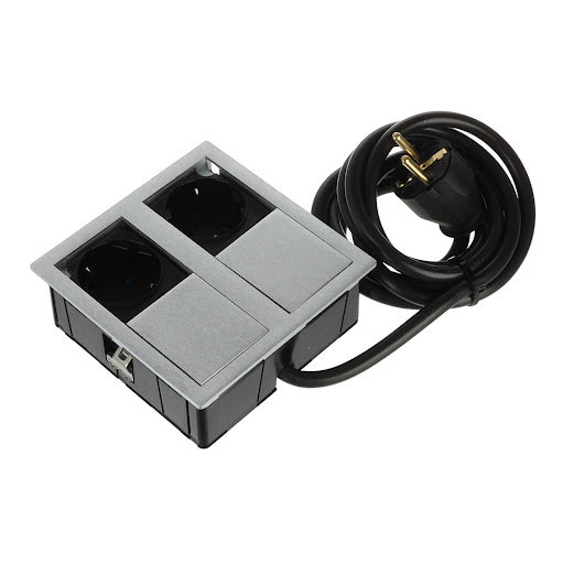 ASA Plastici Versahit Dual Electrical socket Schuko (2×), IP54, cablu de 2 m, oțel inoxidabil