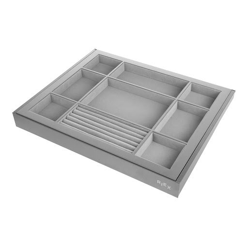 Riex VX65 Organisateur de tiroir, compartiment à bijoux, cadre aluminium, W600, 420 mm, gris foncé