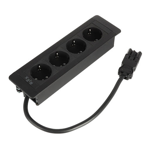 Riex ED56 Prise électrique 4× type E 2p+T, plastique noir, boitier noir