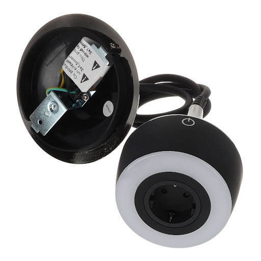 SFL Mercury, LED light with electrical socket Schuko (1×), 6 W, 4000K, cable 0,9 m, black chrome