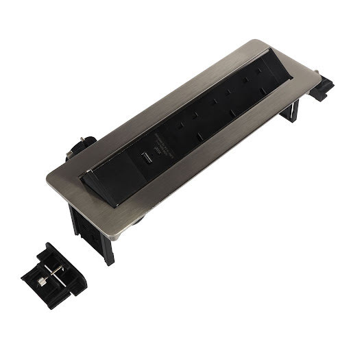 Riex ED15 elektrinis lizdas 3x UK, USB A + USB C greitas krovimas, kabelis 2m, nerūd plienas