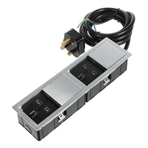 ASA Plastici Versahit Mono Combi Electrical socket UK (2×), IP54, cable 2 m, stainless steel