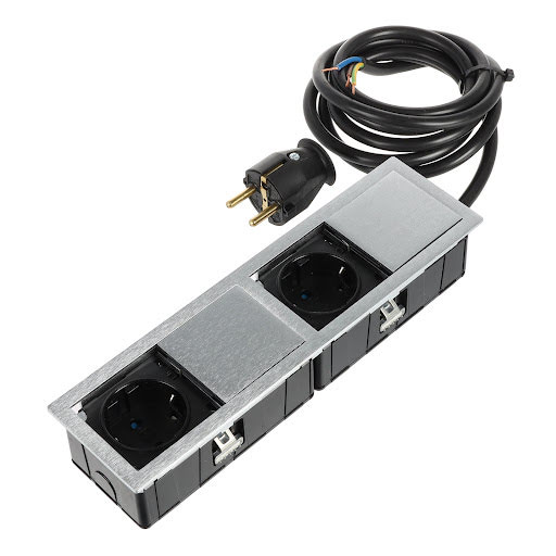 ASA Plastici Versahit Mono Combi Electrical socket Schuko (2×), IP54, cable 2 m, stainless steel