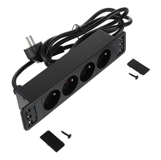 Riex ED14 Priză electrică franceză (4×), cablu de 2 m, negru