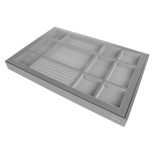 Riex VX65 Organisateur de tiroir, compartiment à bijoux, cadre aluminium, W700, 420 mm, gris foncé