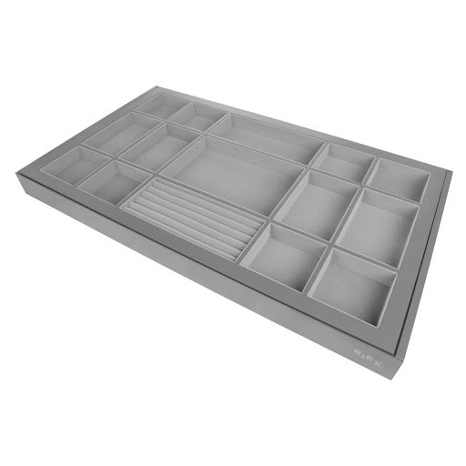 Riex VX65 Organisateur de tiroir, compartiment à bijoux, cadre aluminium, W800, 420 mm, gris foncé