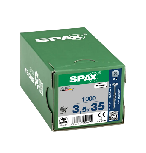 Spax Screw for chipboard, 3,5x35mm, PZ2, flat ctrsunk head, part.thrd, white zinc (1000 pcs pack)